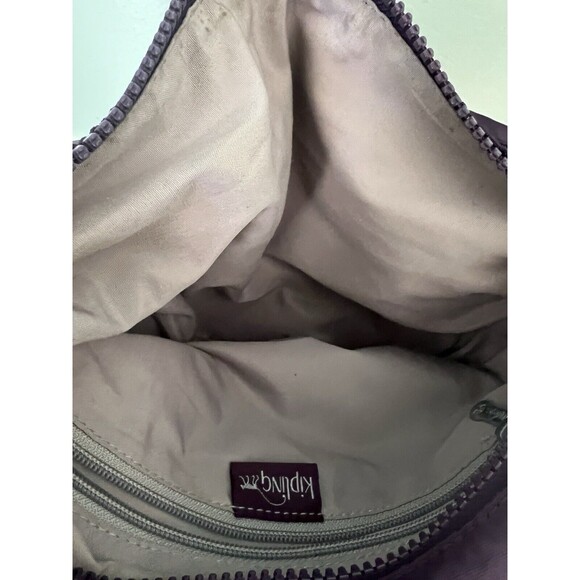 Kipling Keiko Dark Plum Tonal  Nylon Crossbody Bag + Monkey Key Chain Purple - Picture 6 of 10
